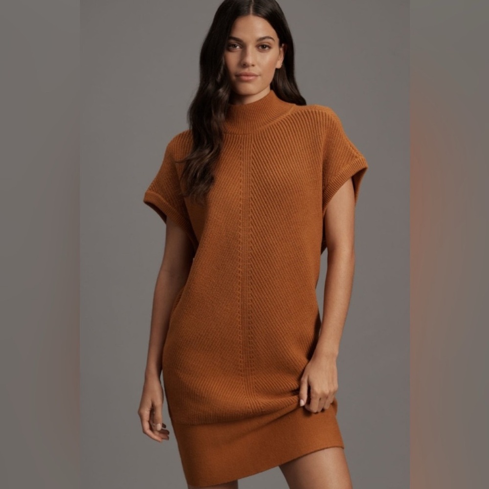 By Anthropologie Short Sleeve Mock Neck Sweater Mini Dress NWT Size Medium